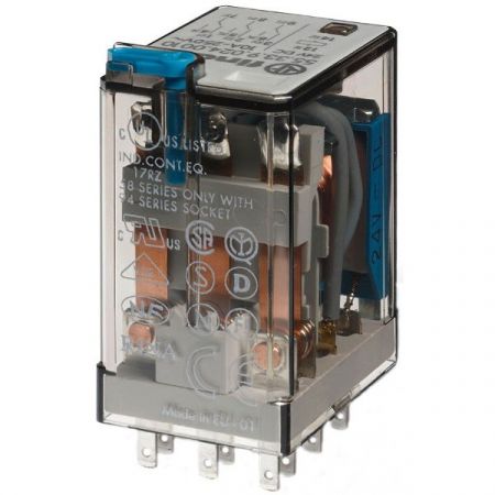 Finder Industrierelais 55.33, Miniatur-Industrie-Relais für Leiterplatte oder steckbar, Spulen für AC und DC, Blockierbare Prüftaste und mechanische Anzeige, Kompatibel mit Zeitrelais Serie 85, Fassungen für Leiterplatte oder 35 mm Schiene mit Schraub- ..