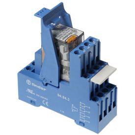 Finder Koppelrelais 59.34, Koppelrelais, 4 Wechsler, 27 mm breit mit integrierter EMV Spulenbeschaltung, Spulen für AC und DC, Blockierbare Prüftaste und Statusanzeige, Anschlüsse mit Schraub- oder Zugfederklemmen, Für Tragschiene DIN EN 60715 ...