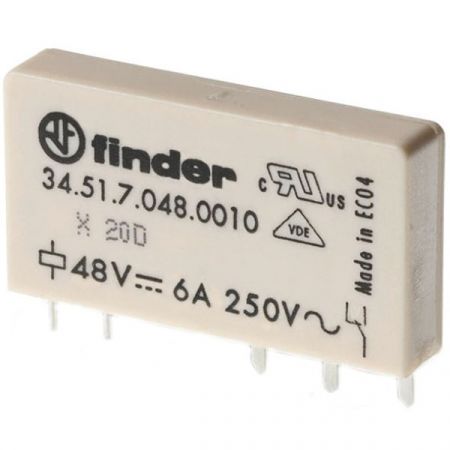 Serie 34 Schmales Steck-/Printrelais 1 Wechsler, 6 A, DC-Spule, sensitiv 170 mW, DC- oder AC-Halbleiterausgang, 5 mm breit
