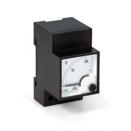 Analoges Drehspulmessgerät für Gleichspannung, Voltmeter, Typ 45 DV, 48x85 mm, Tragschienenmontage/Hutschienenmontage