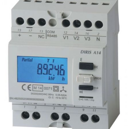 Multifunktionsmessgerät DIRIS A14 für Verteilereinbau/Hutschienenmontage mit MID-Zulassung, Zertifizierung, Schnittstelle RS485 (Modbus)