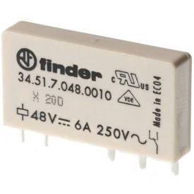 Finder schmales Steckrelais/Printrelais 34.51, 5 mm schmales Netzrelais, hohe Packungs- und Funktionsdichte, Sensitive DC-Spule, 170 mW, über Fassungen für AC/DC-Ansteuerung, verstärkte Isolierung, sichere Trennung nach EN 50178, EN 60204
