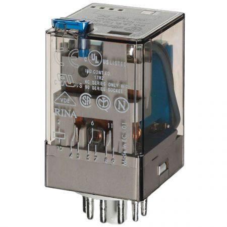 Finder Industrierelais 60.13, Industrie-Steck-Relais, Spulen für AC oder DC, Blockierbare Prüftaste und mechanische Anzeige, Doppelkontakte, Erweiterbar zu einem Multifunktions-Zeitrelais (Typ 86.00), Fassungen mit Schraubklemmen und Leiterplat..