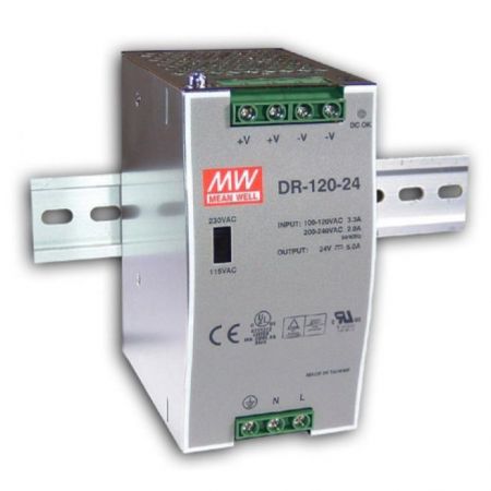 Schaltnetzgerät DR 120, Netzgerät einphasig, Ausgang 24 VDC, 120 W, 5 A, Eingangsbereich 85 - 264 VAC, weitere Ausgangsgrößen auf Anfrage, Montage auf DIN-Schiene