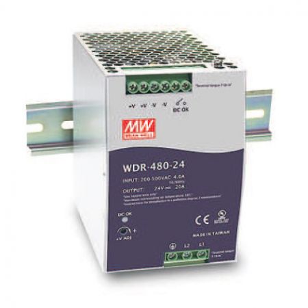 Schaltnetzgerät WDR 480, Netzgerät einphasig und zweiphasig, Ausgang 24 VDC, 480 W, 20 A, Eingangsbereich 180 - 550 VAC, weitere Ausgangsgrößen auf Anfrage, Montage auf DIN-Schiene